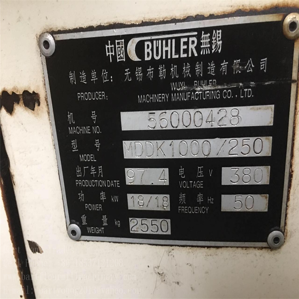 Used BUHLER MDDK 1000/250 Roller mills And MQRF 46/200 Purifier